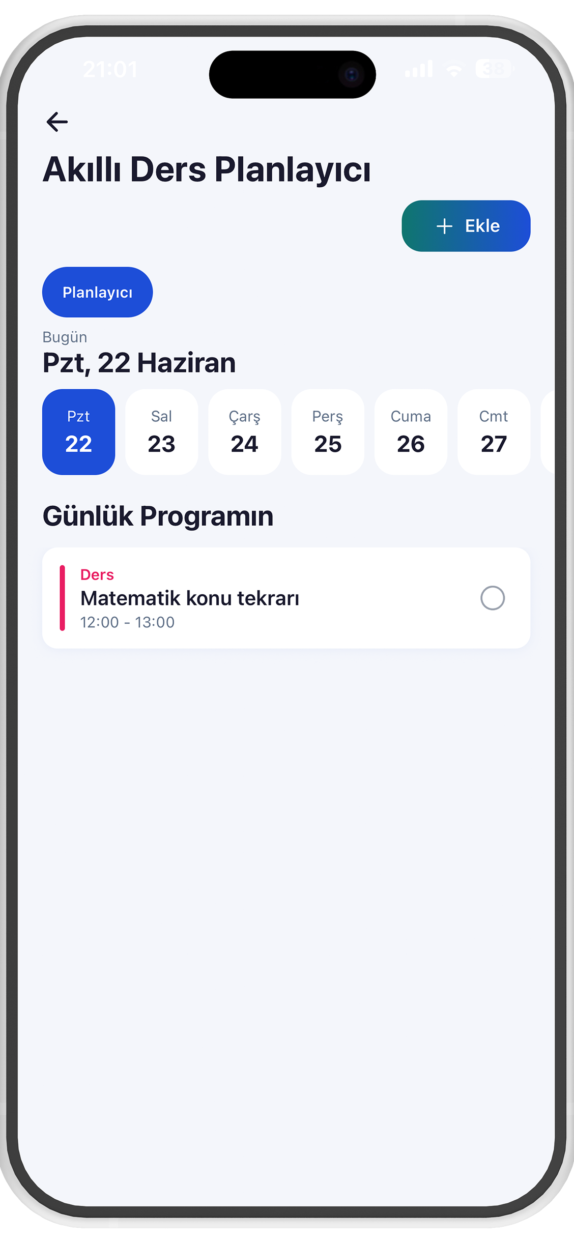 AI study planner screen